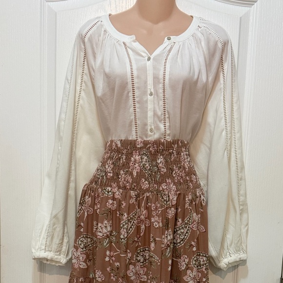 Old Navy Cream Sheer Gauzy Cotton Boho Balloon Sleeve Peasant Blouse, Size L - Picture 4 of 11